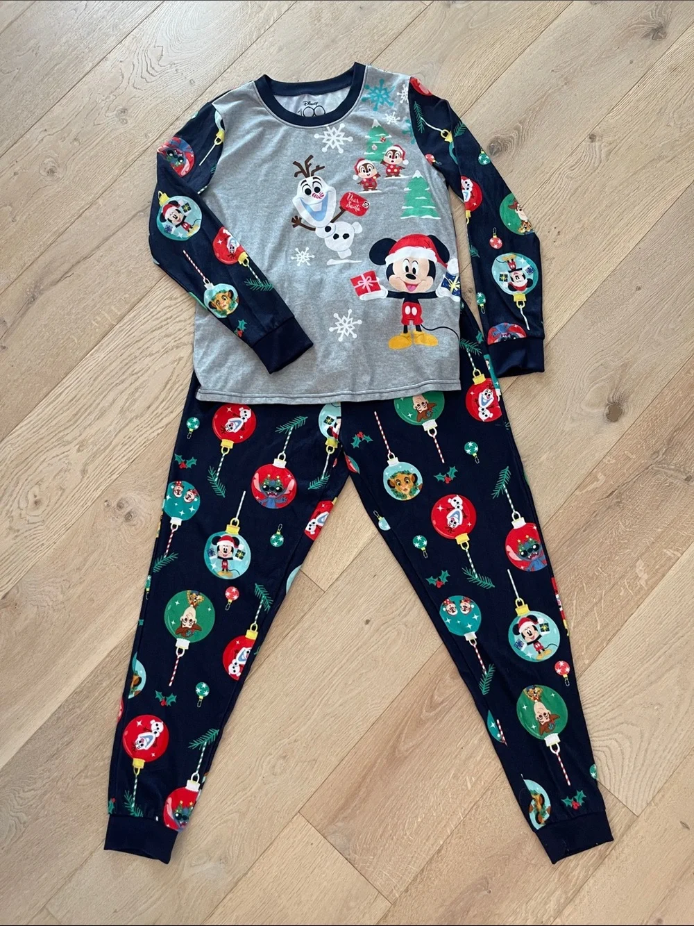 DISNEY PIXAR 100 Mickey & Friends Holiday Pajama Set - Navy, Grey, Red, Green S - Picture 2 of 4